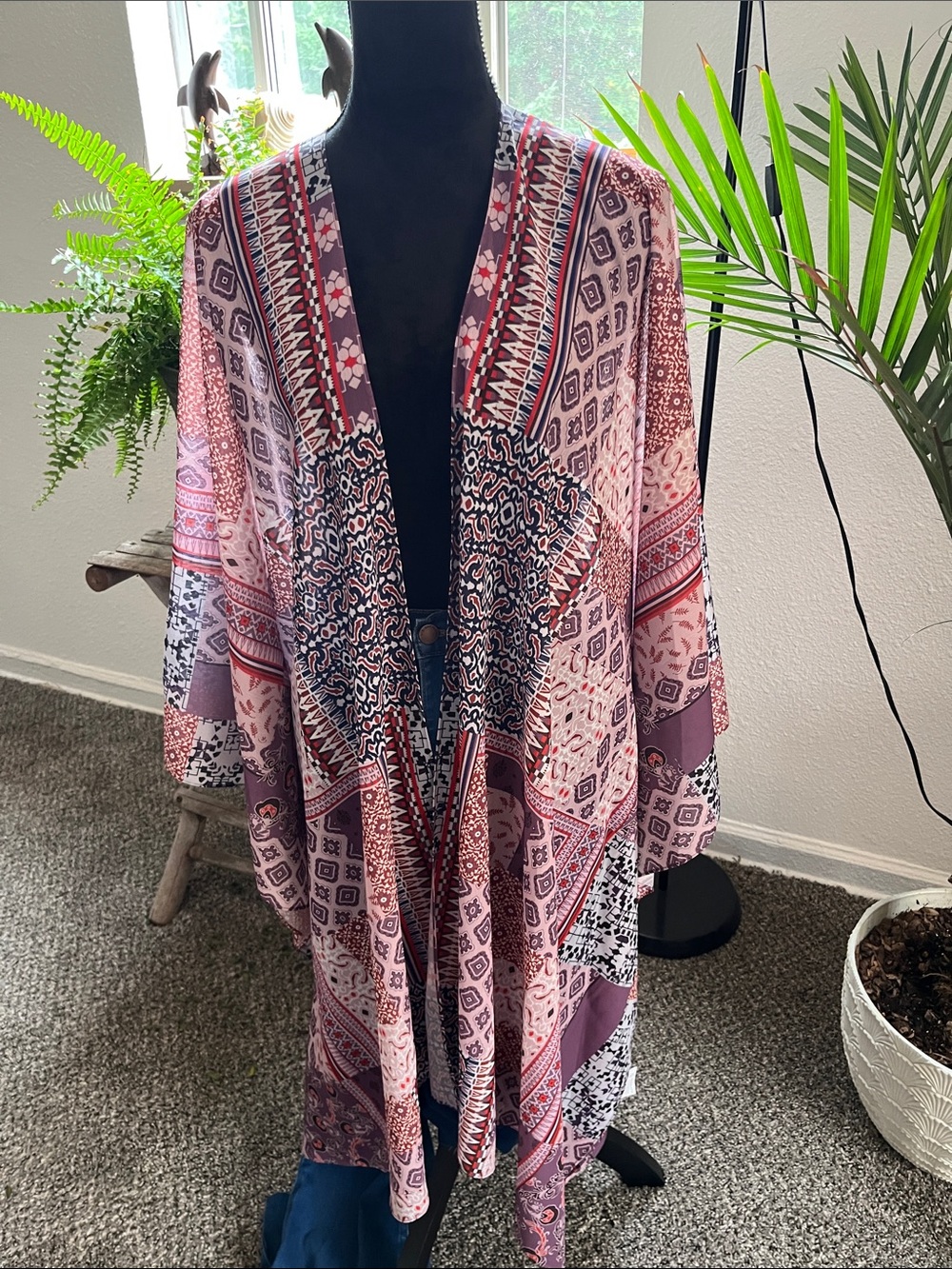 Lightweight Pink & Purple Printed Open Front Kimono